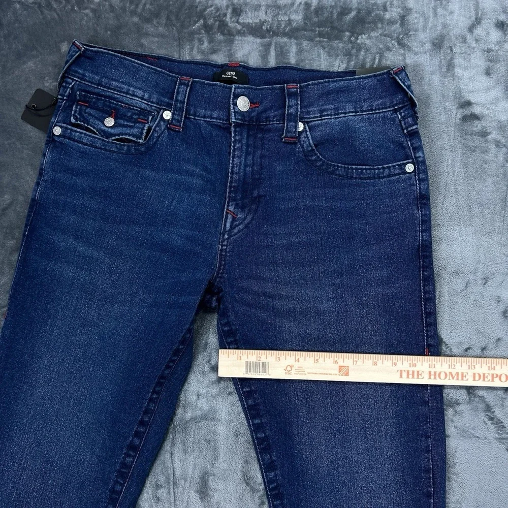 NWT True‎ Religion Dark Blue Red Stitch 34X30 Geno Relaxed Big T Flap $204 new